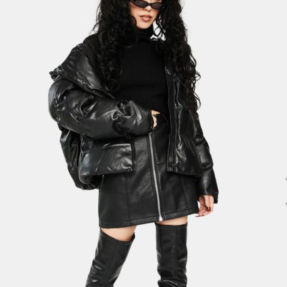 NWT By.Dylan Austin Faux Leather Puffer Coat Jacket ASO Addison Rae